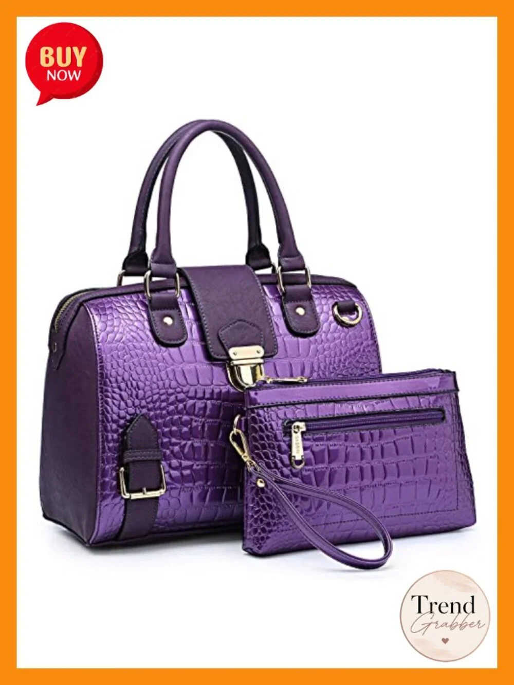 Vegan Leather Satchel Purse Top Handle Work Tote Crocodile Texture